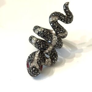 Kenneth Jay Lane Hematite and Crystal Snake Ring
